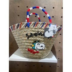 Snoopy 草編編織包 法國國旗色款