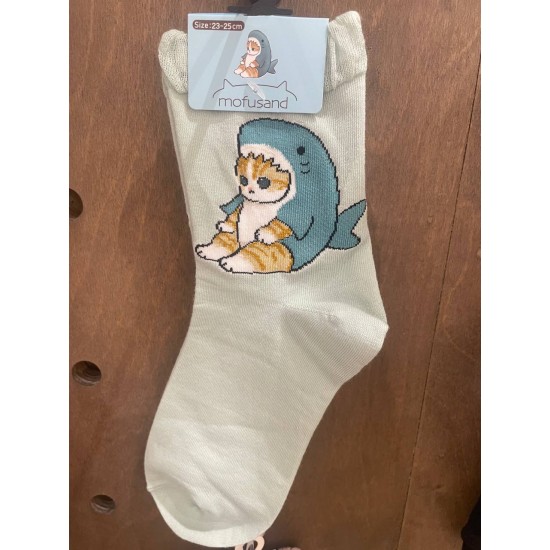 貓福珊迪 可愛圖案 襪子 鯊魚款